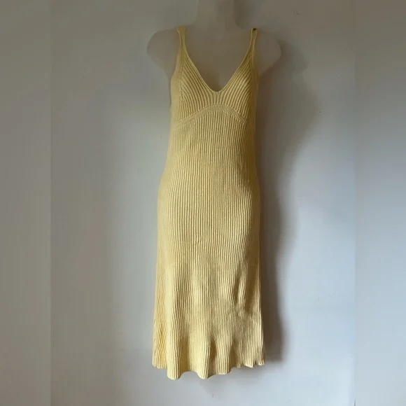 Lulus Yellow Ribbed Knit Midi Sweater Dress XS NWT - Picture 2 of 6